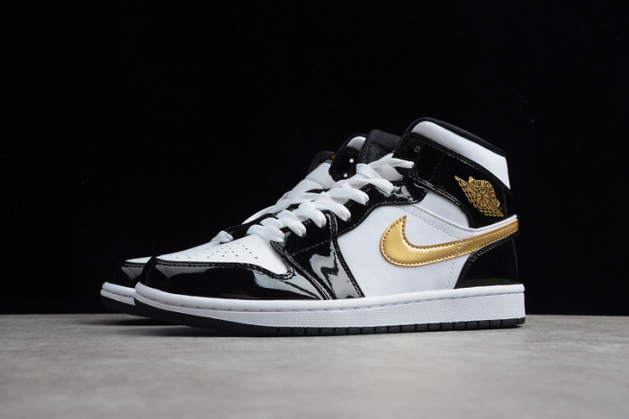 air jordan 1 mid patent black white gold 852542-007